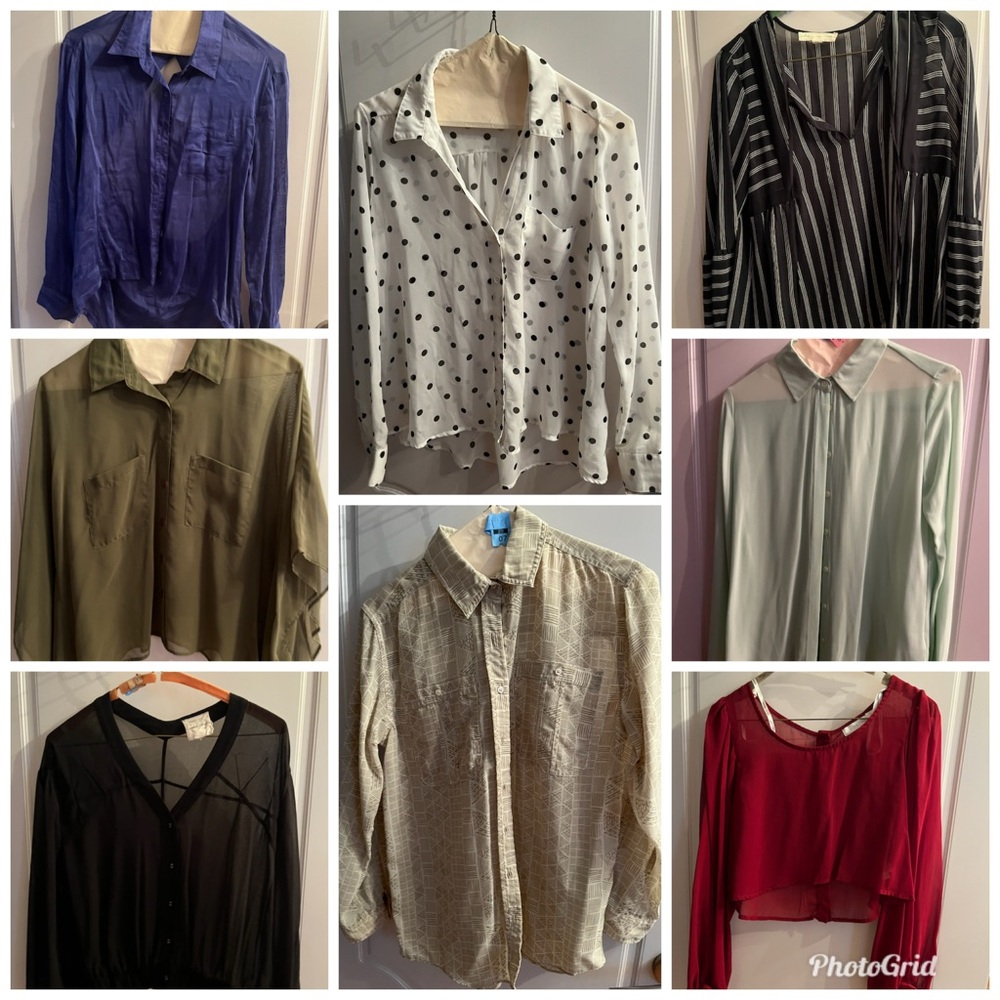 Urban Outfitters Lot Of 8 Long Sleeve Button Down Sheer Blouses Tops Sz XS